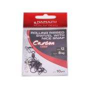 Вертлюг с застежкой Namazu Pro ROLLING RIBBED SWIVEL WITH NICE SNAP, цв. Carbon, р. 12, test-8 кг, к