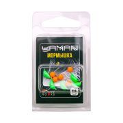 Мормышка безнасад. ЯМАН "Банан" зеленый, d-3,5 мм, вес 0,7 г, шарик оранжевый неон (уп. 5 шт.)