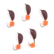 Мормышка безнасад. ЯМАН "Банан" матовый шоколад, d-4 мм, вес 1 г, ядреный кубик красный (уп.5 шт)