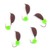 Мормышка безнасад. ЯМАН "Банан" матовый шоколад, d-4 мм, вес 1 г, ядреный кубик зеленый (уп.5 шт)