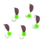 Мормышка безнасад. ЯМАН "Банан" матовый шоколад, d-3,5 мм, вес 0,7 г, ядреный кубик зеленый(уп.5 шт)