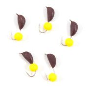 Мормышка безнасад. ЯМАН "Банан" матовый шоколад, d-3,5 мм, вес 0,7 г, шарик желтый неон (уп.5 шт)