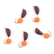 Мормышка безнасад. ЯМАН "Банан" матовый шоколад, d-3,5 мм, вес 0,7 г, шарик оранжевый неон (уп.5 шт)