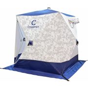 Палатка зимняя куб СЛЕДОПЫТ 1,8 х1,8 м,Oxford 210D PU 1000,S по полу 3,2 кв.м,цв.синий/белый с принт
