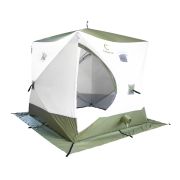 Палатка зимняя куб СЛЕДОПЫТ "Premium" 2,1х2,1 м, S по полу 4,4 кв.м, 3 слоя,  2 двери, цв. олив/бел