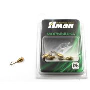 Мормышка "ЯМАН" капля с отв.,цв.GOLD PLATED, с фосф. пяткой, d 3, вес 0,2 г (уп. 5 шт.)